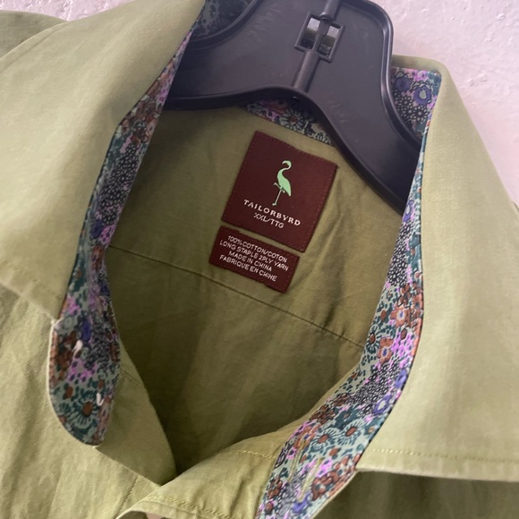 Tailorbyrd Men's Green button down collared Flip-cuff Shirt XXL - Picture 7 of 9